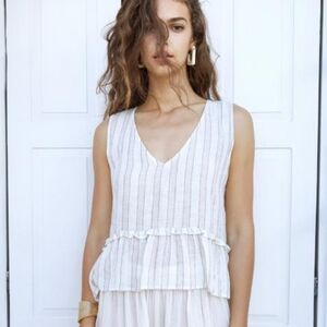 Rails Mira Costa Stripe Metallic Lurex Sleeveless Loose Fit High-Low Top…